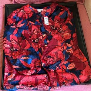Floral Red and Blue Women's Blouse